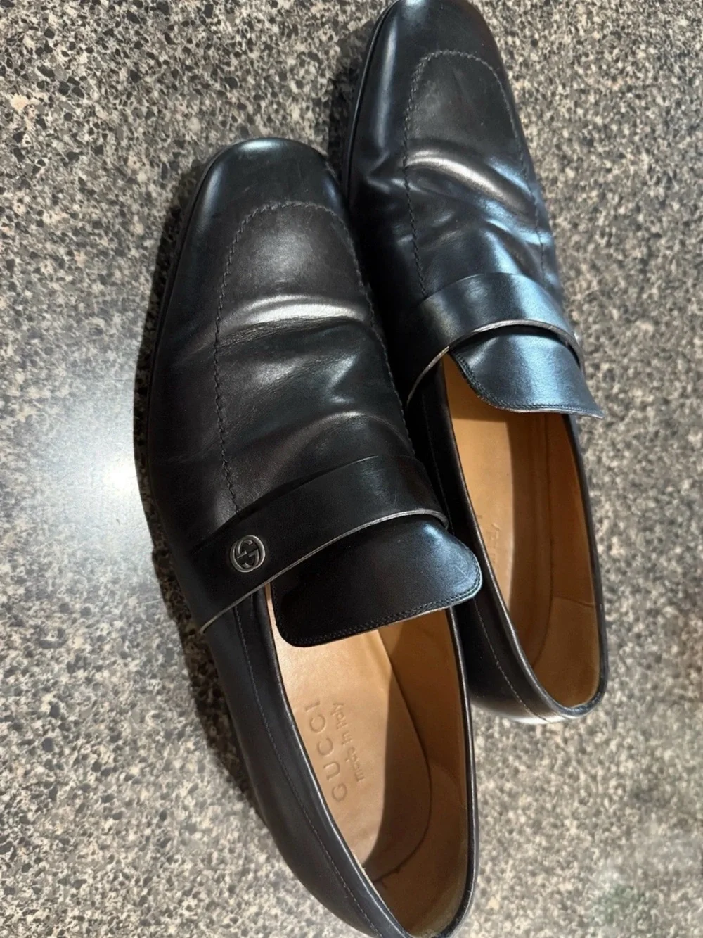 Gucci 256600 Mens 9 Interlocking G Logo Black Calf Rubber Sole Loafer Shoes